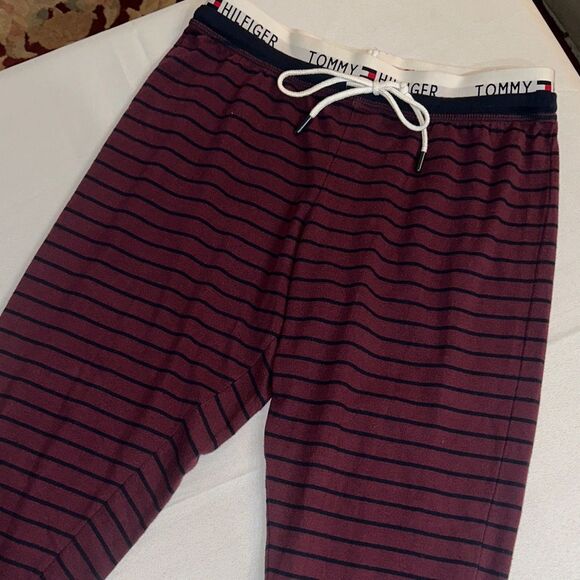 Tommy Hilfiger Burgundy/Navy Striped Drawstring Joggers Size Small - Picture 3 of 10
